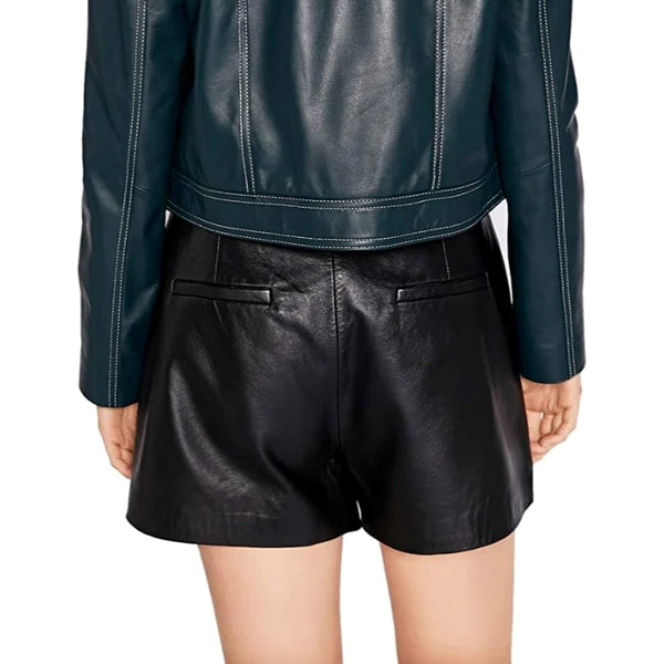 Women's Sleek Genuine Lamb Leather Shorts WH13