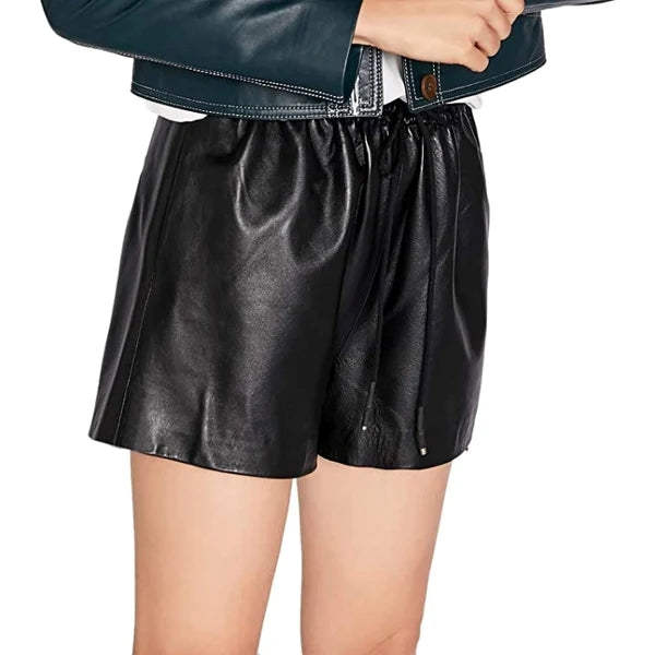 Women's Sleek Genuine Lamb Leather Shorts WH13