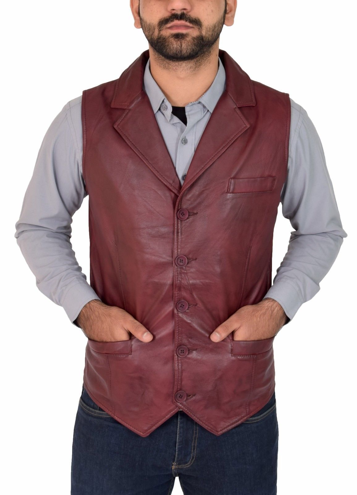 Men's Slim Fit Burgundy Leather Vest MV10