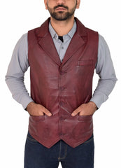 Men's Slim Fit Burgundy Leather Vest MV10