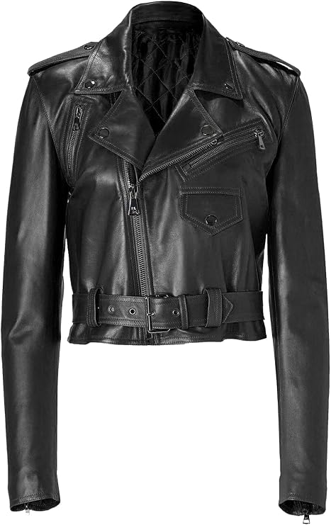 Women's Slim Fit Cropped Leather Biker Jacket WJ066