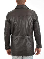 Men's Double Breasted Black Leather Trench Coat MC21