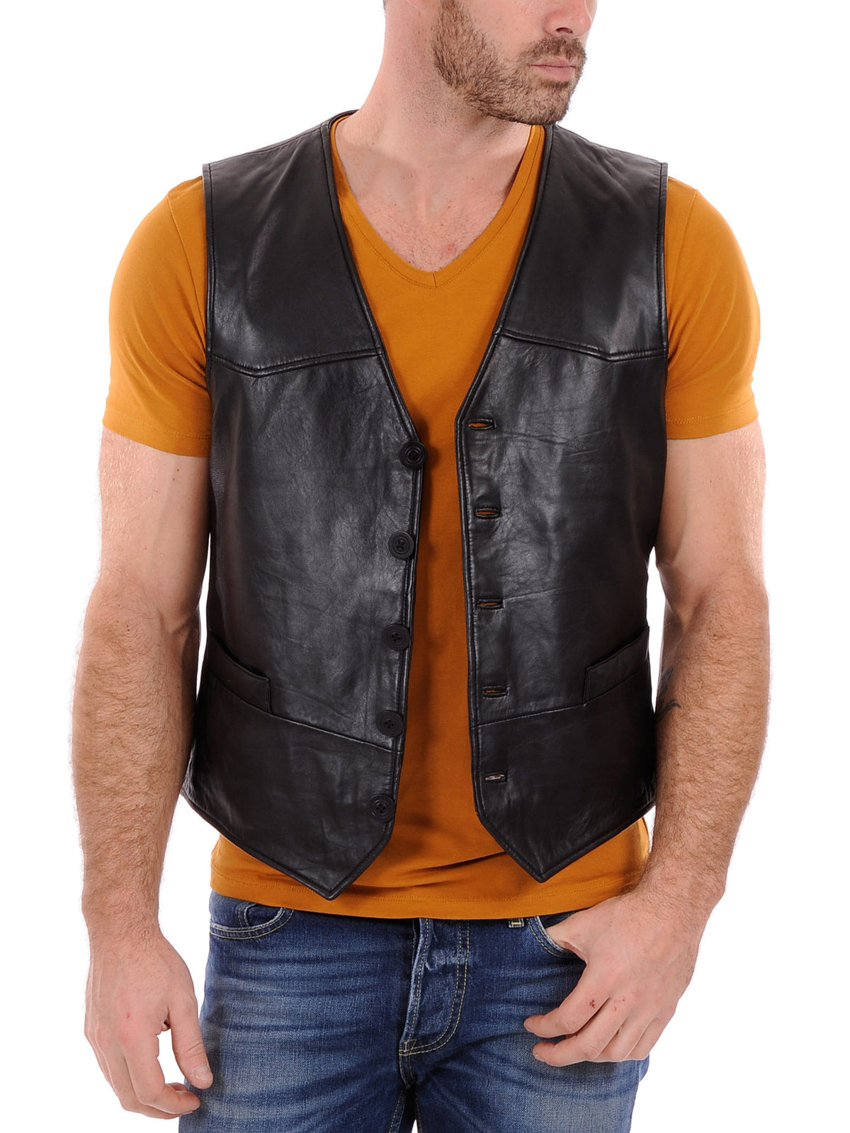 Men's Urban Slim Fit Leather Vest MV05