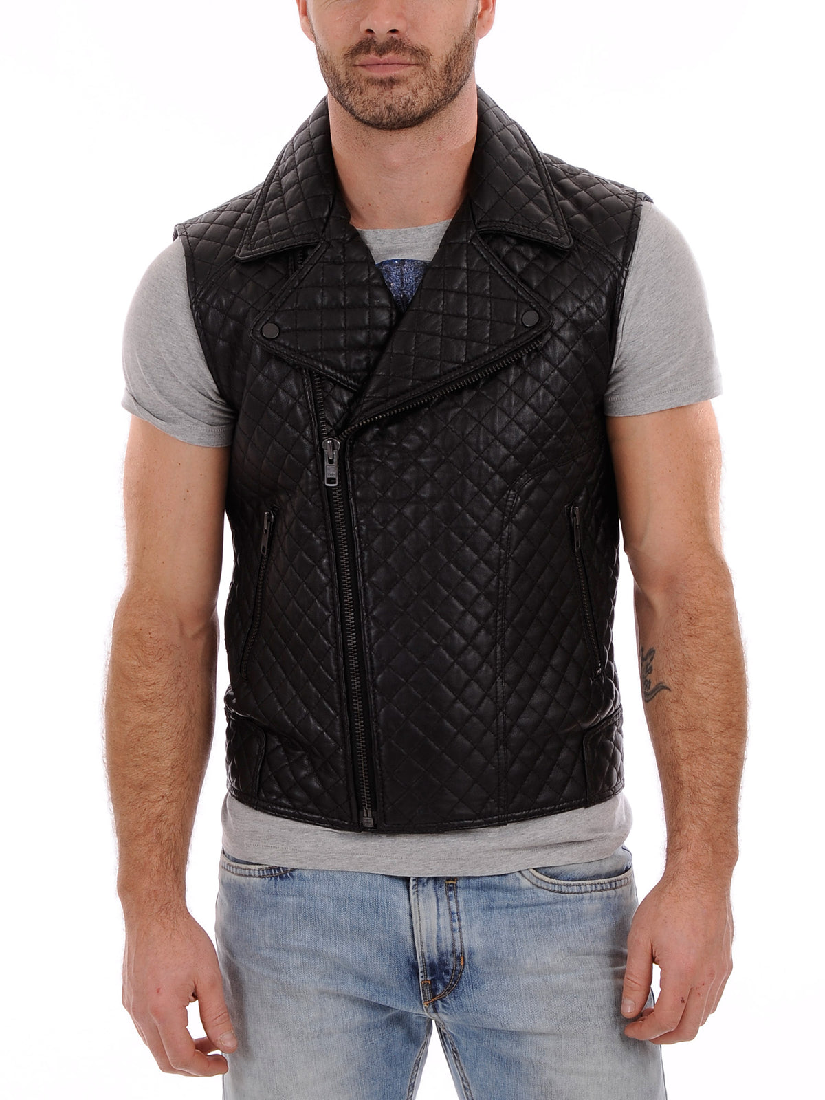 Men's Urban Quilted Leather Vest Coat MV08