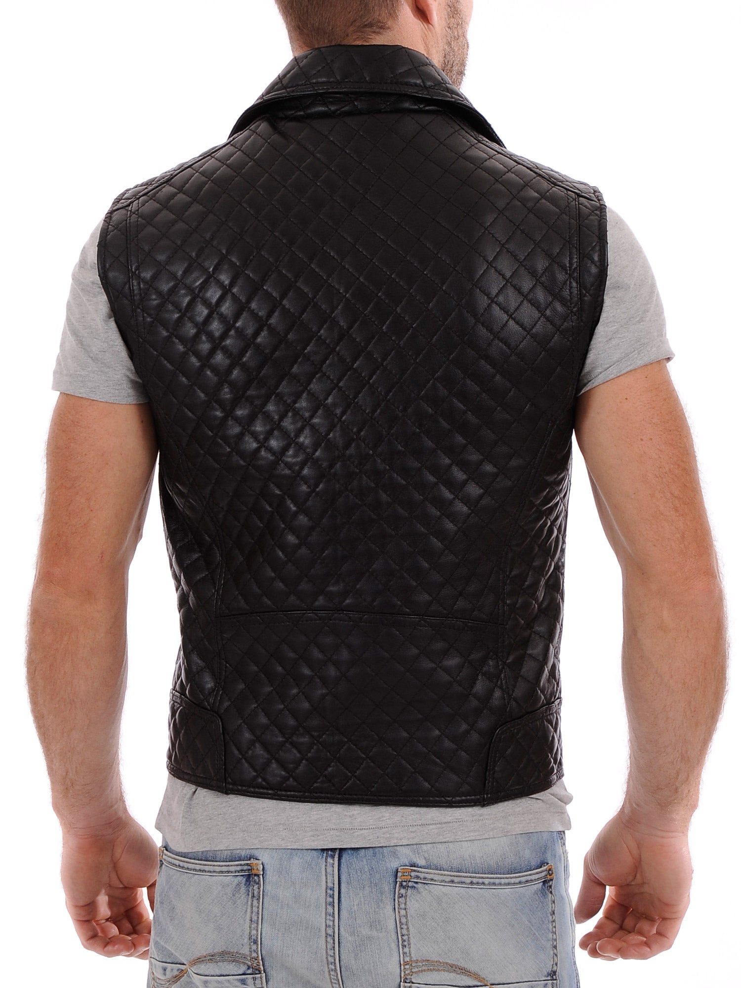 Men's Urban Quilted Leather Vest Coat MV08