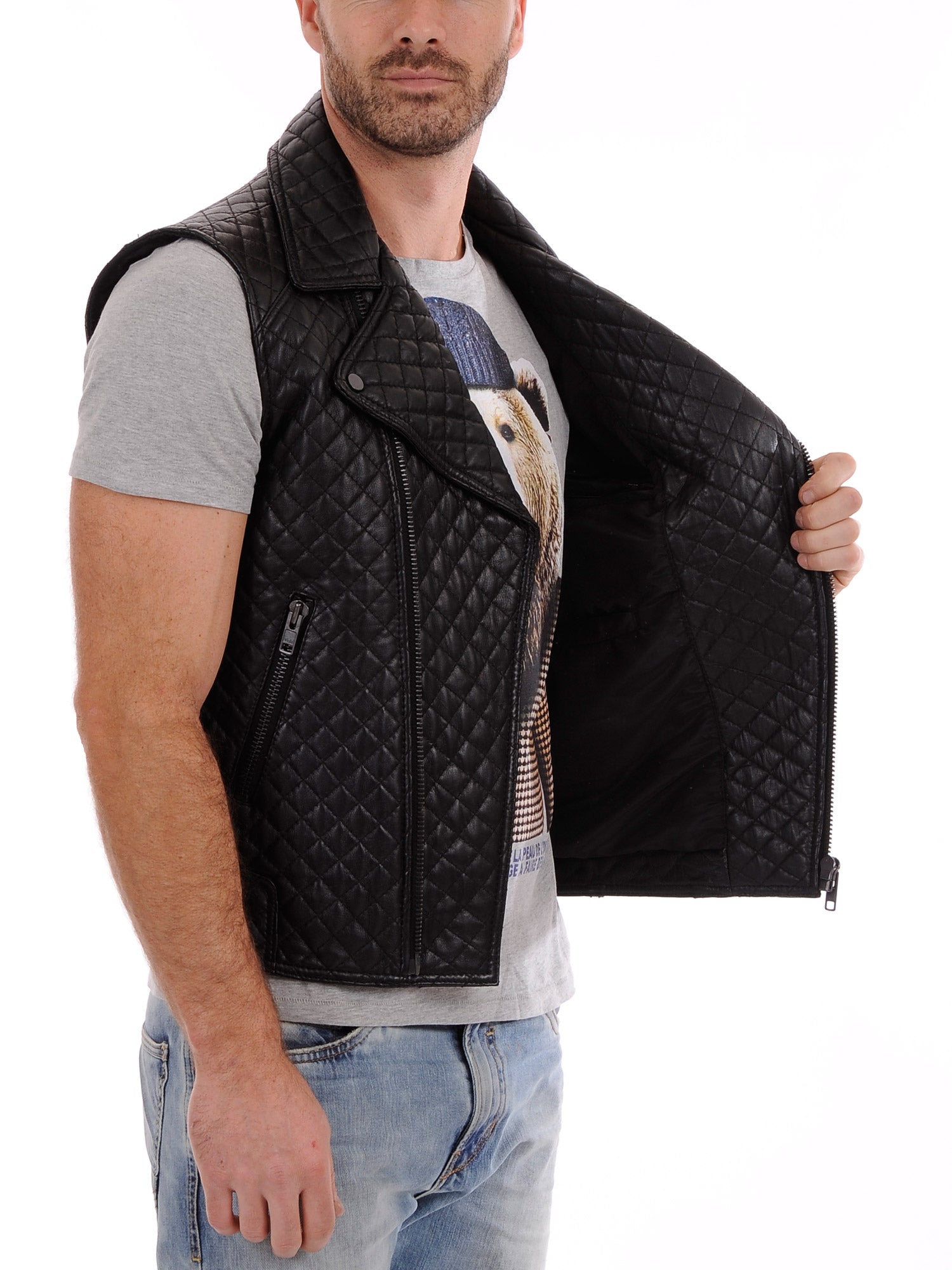 Men's Urban Quilted Leather Vest Coat MV08