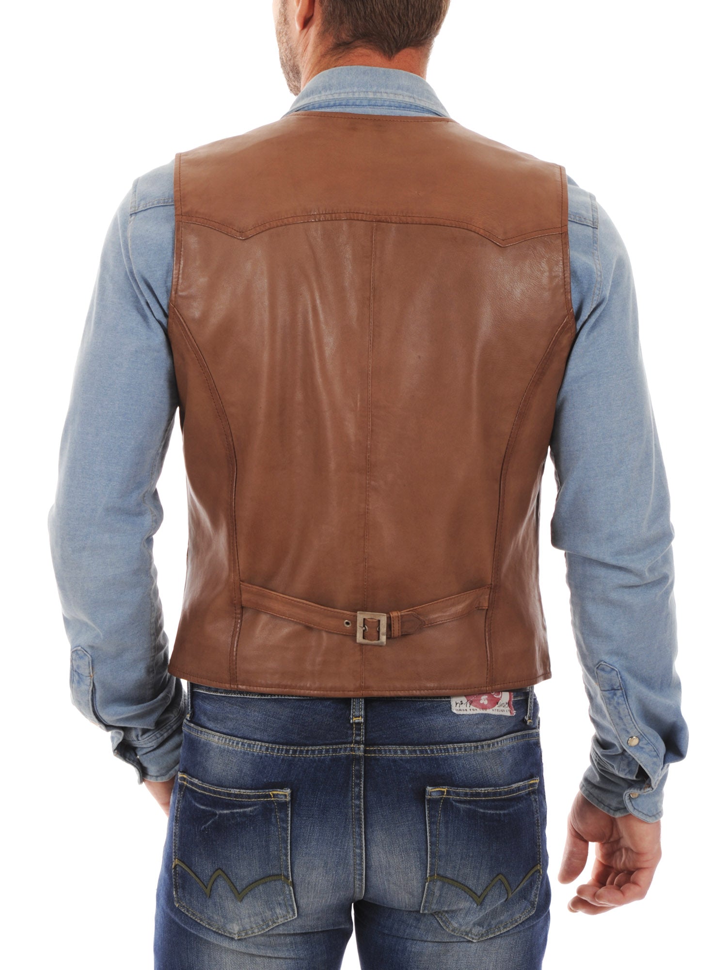 Men's Urban Slim Fit Brown Leather Vest MV09