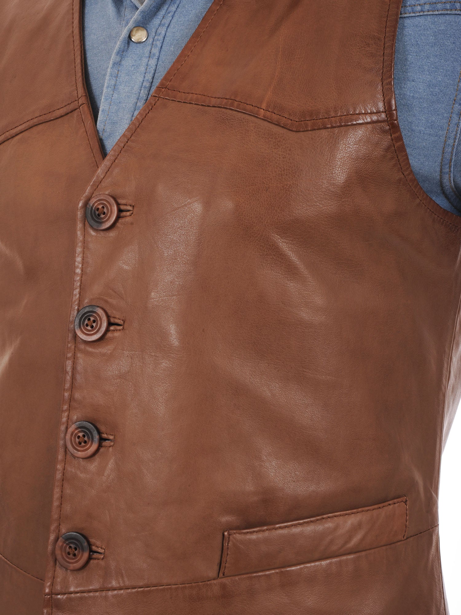 Men's Urban Slim Fit Brown Leather Vest MV09