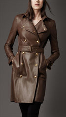Women's Genuine Leather Brown Trench Coat TC02