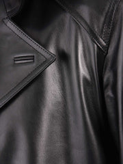 Men's Black Leather Knee Length Trench Coat MC01