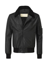 Men's Black Leather Urban Bomber Jacket MZ05