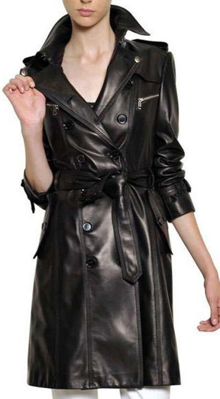 Women's Genuine Leather Mid Length Trench Coat TC08