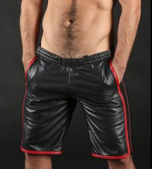 Men's Black Leather Knee Length Shorts MH01