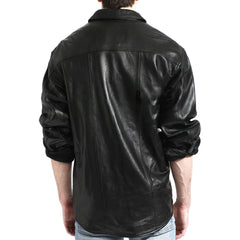 Men's Black Leather Slim Fit Stylish Modern Shirt MS21