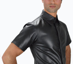 Men's Short Sleeve Black Leather Shirt MS23