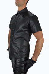 Men's Short Sleeve Black Leather Shirt MS23