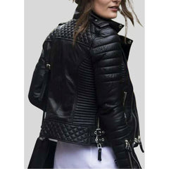 Women’s Lambskin Leather Quilted Motorcycle Jacket WJ070