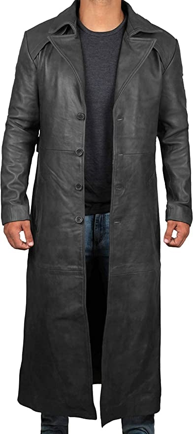 Men's Full Length Lambskin Leather Trench Coat MC23