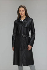 Women’s 100% Lambskin Leather Knee Length Long Coat TC31