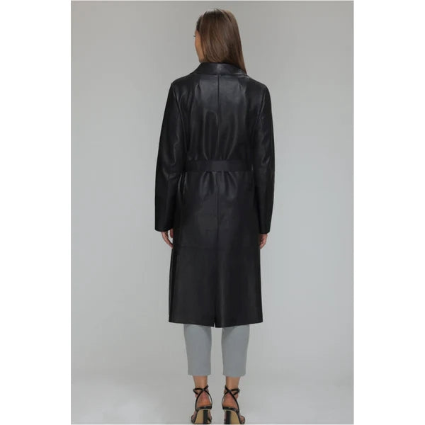 Women’s 100% Lambskin Leather Knee Length Long Coat TC31