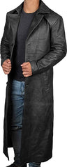 Men's Full Length Lambskin Leather Trench Coat MC23