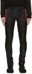 Men's Black Leather Pants with Bold Red Accents MP29