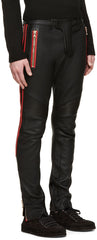 Men's Black Leather Pants with Bold Red Accents MP29