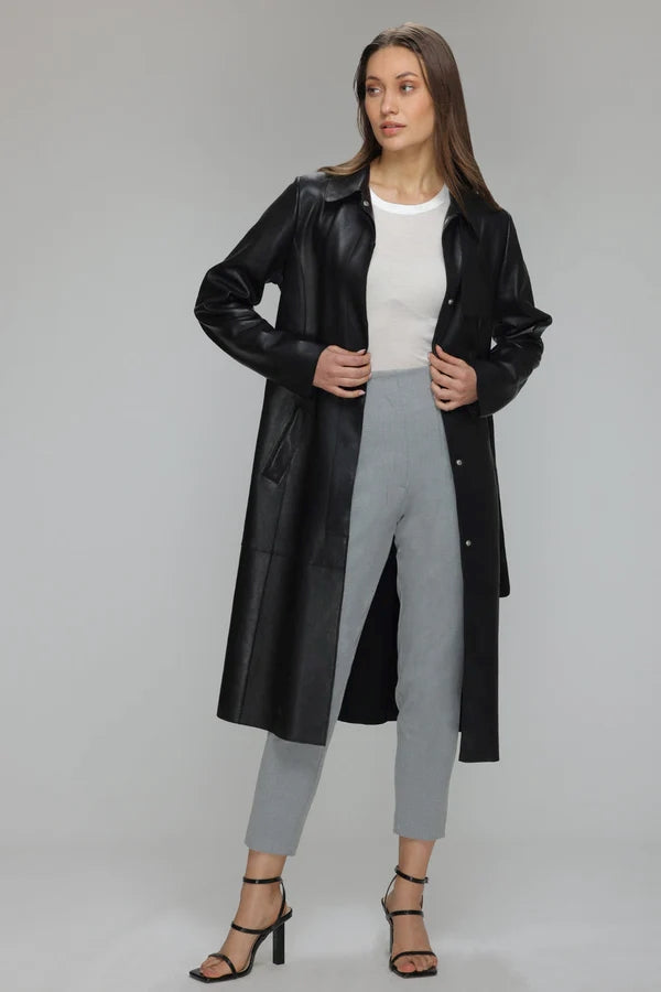 Women’s 100% Lambskin Leather Knee Length Long Coat TC31