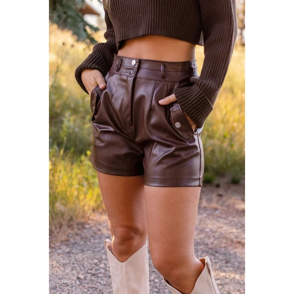 Women’s Lambskin Brown Leather Shorts WH15