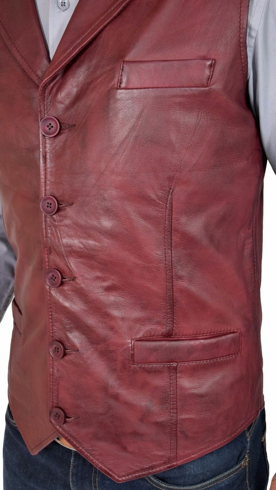 Men's Slim Fit Burgundy Leather Vest MV10