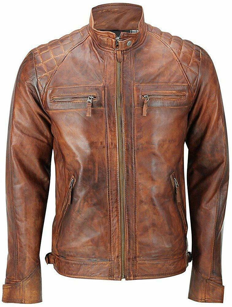 Men's Distressed Brown Vintage Leather Motorcycle Jacket MG02