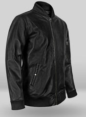 Men's Black Genuine Leather Bomber Jacket MZ02