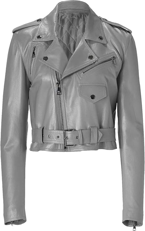 Women's Slim Fit Cropped Leather Biker Jacket WJ066