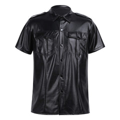 Men's Sleek Design Leather Short Sleeve Shirt MS26