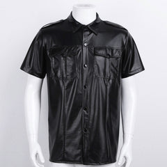 Men's Sleek Design Leather Short Sleeve Shirt MS26