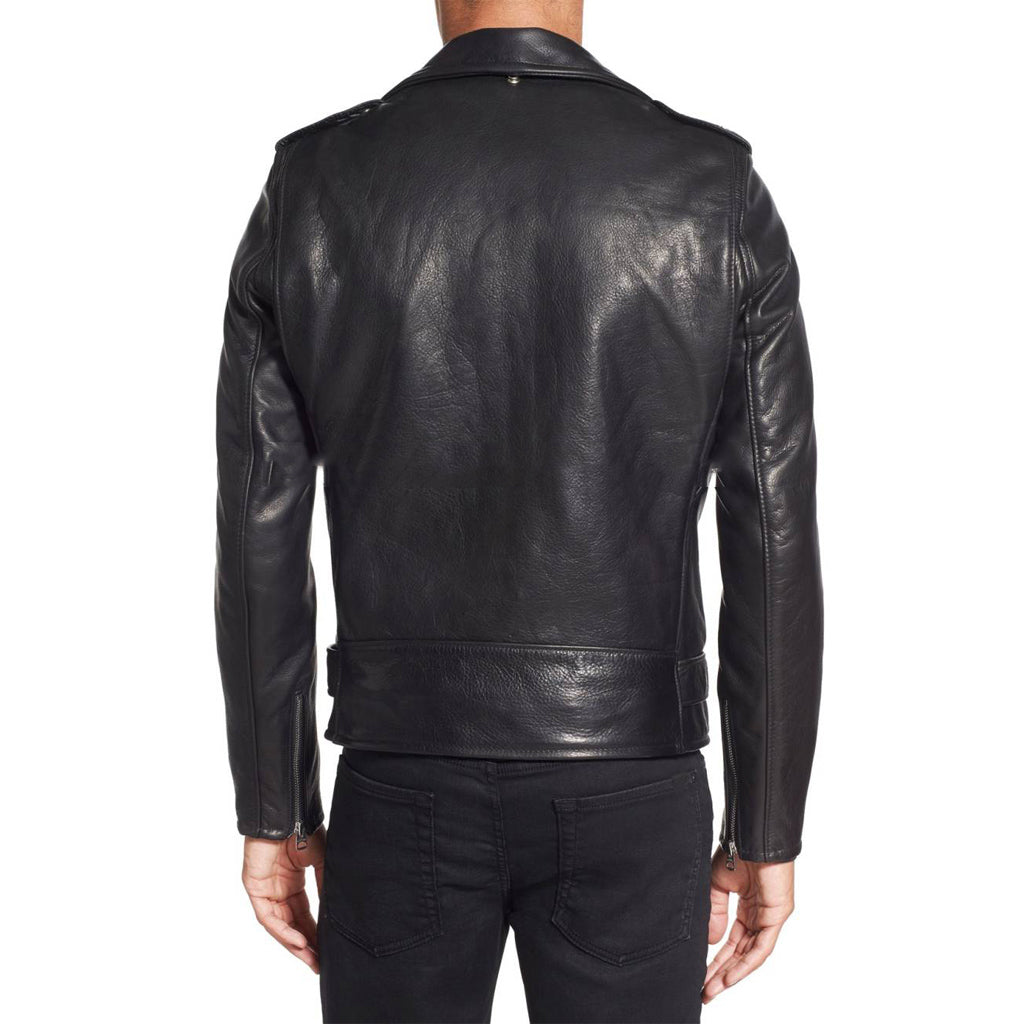 Men's Black Leather Buckled Motorcycle Jacket MJ031