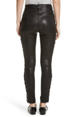 Women's Black Leather Laced Pants WP06