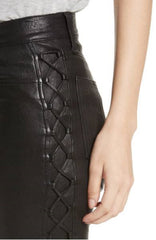 Women's Black Leather Laced Pants WP06