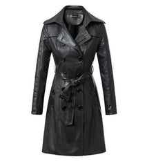 Women's Real Leather Mid Length Trench Coat TC11