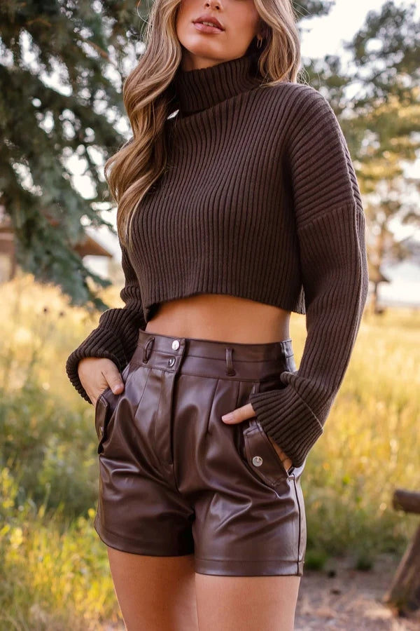 Women’s Lambskin Brown Leather Shorts WH15