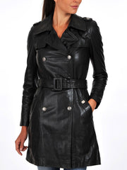 Women's Real Leather Mid Length Trench Coat TC10