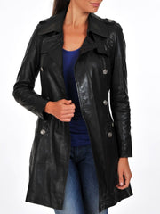 Women's Real Leather Mid Length Trench Coat TC10