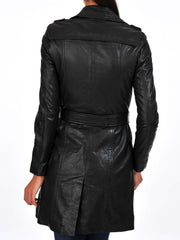 Women's Real Leather Mid Length Trench Coat TC10
