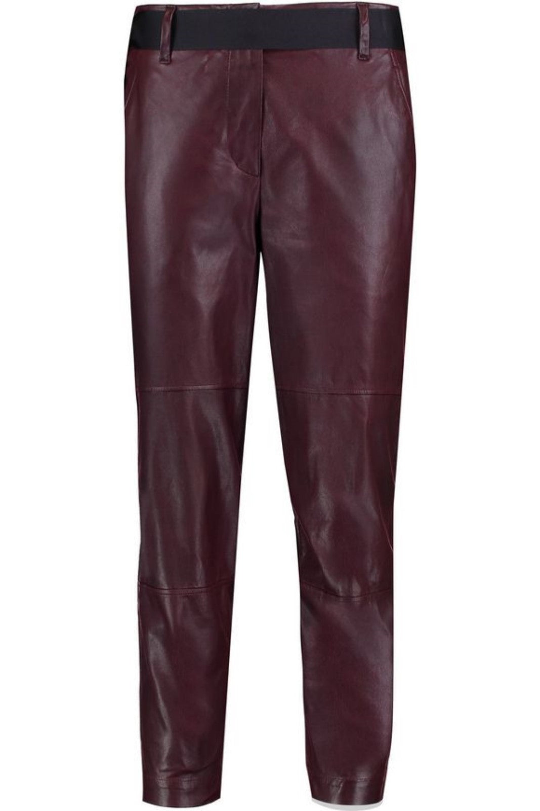 Women's Slim Fit Skinny Burgundy Leather Capri Pants WP23