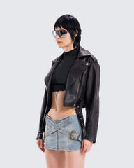 Women’s Lamb Leather Cropped Motorcycle Jacket WJ076