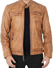 Men’s Beige Lambskin Leather Motorcycle Jacket MJ063