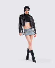 Women’s Lamb Leather Cropped Motorcycle Jacket WJ076