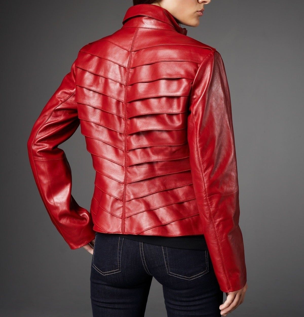 Women's Red Stylish Genuine Leather Jacket WJ021