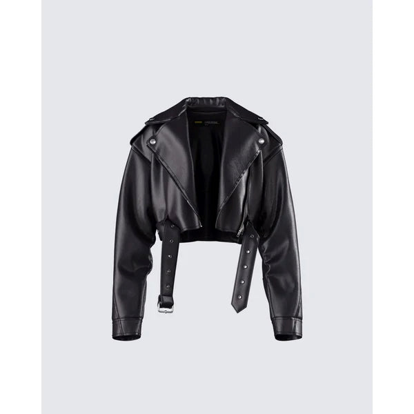 Women’s Lamb Leather Cropped Motorcycle Jacket WJ076