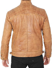 Men’s Beige Lambskin Leather Motorcycle Jacket MJ063